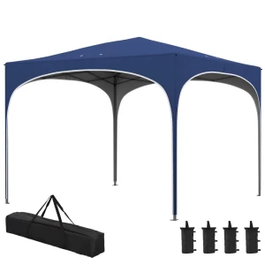 Vouwpaviljoen, In Hoogte Verstelbaar, Metalen Steunen, Robuust Zeildoek, Inclusief Draagtas, 2,95 X 2,95 X 2,55m, Donkerblauw 1