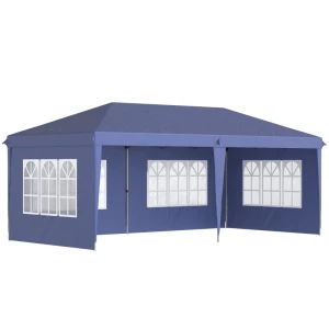 Vouwtent 6 X 3 M, Halfopen, Afneembare Zijwanden, Grote Ramen, Draagtas, Stalen Frame, Blauw 1