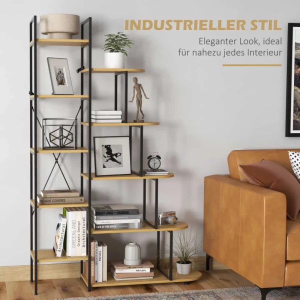 Wandplank In Industrieel Design, Boekenkast, 10 Planken, Naturel + Zwart 4