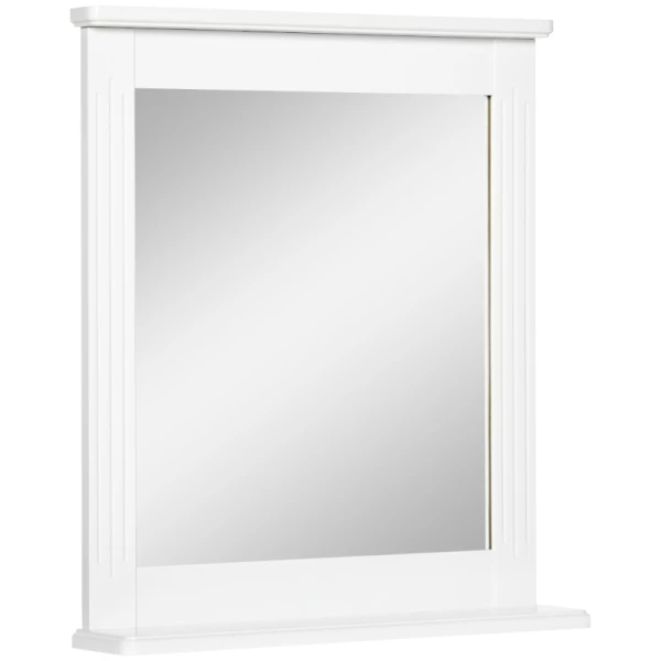 Wandspiegel Met 1 Plank, Modern Design, Ruimtebesparend MDF-glas Wit 1