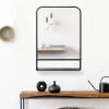 Wandspiegel Met Metalen Frame, Afgeronde Randen, 1 Plank 70 Cm X 10,2 Cm X 50 Cm Zwart + Zilver 2
