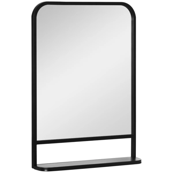 Wandspiegel Met Metalen Frame, Afgeronde Randen, 1 Plank 70 Cm X 10,2 Cm X 50 Cm Zwart + Zilver 11