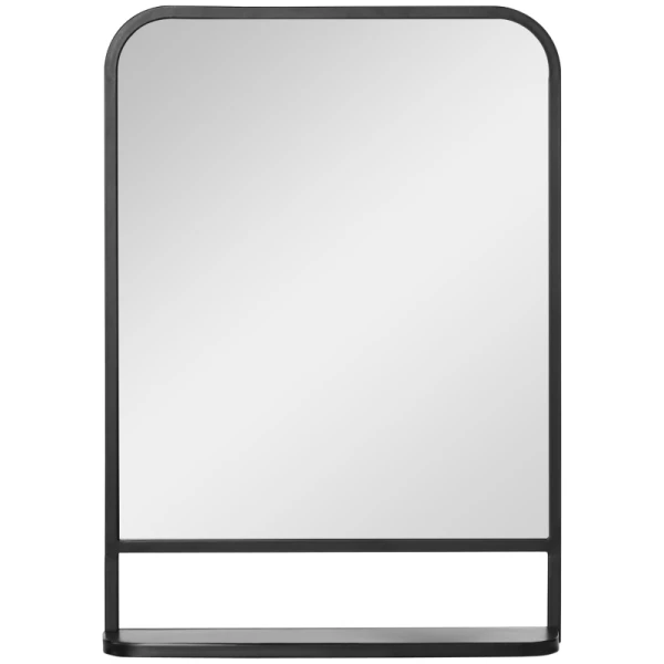 Wandspiegel Met Metalen Frame, Afgeronde Randen, 1 Plank 70 Cm X 10,2 Cm X 50 Cm Zwart + Zilver 1