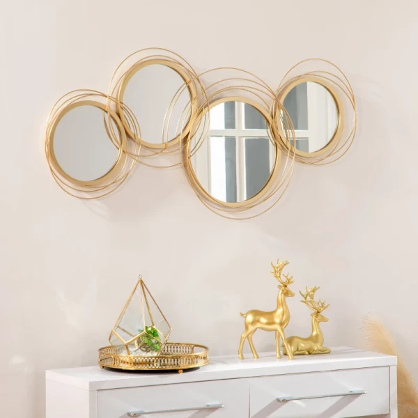 Wandspiegelset Modern Design 4 Ronde Spiegels Verguld Metalen Frame 107 X 56 X 4 Cm 2