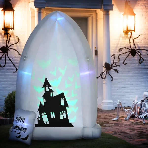 Zelfopblaasbare Halloween-decoratie, Grafsteen, LED's, 150 X 90 X 210 Cm, Wit + Zwart 2
