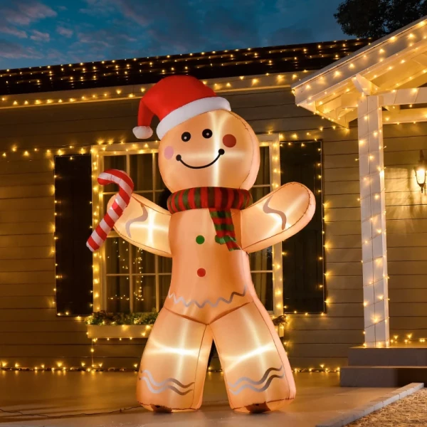 Zelfopblazende Peperkoekman Met Blazer Kerstdecoratie 2,4 M Met LED-verlichting 2