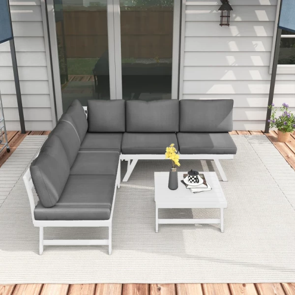 4-delige Tuinzitgroep Loungemeubelset, 4-delig, 115 Cm X 61 Cm X 65 Cm, Grijs + Wit 8