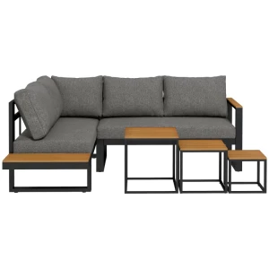 Buitenzitgroep 5-delige Loungeset Tuinmeubelset, 148 Cm X 61 Cm X 71,5 Cm, Grijs + Naturel 1