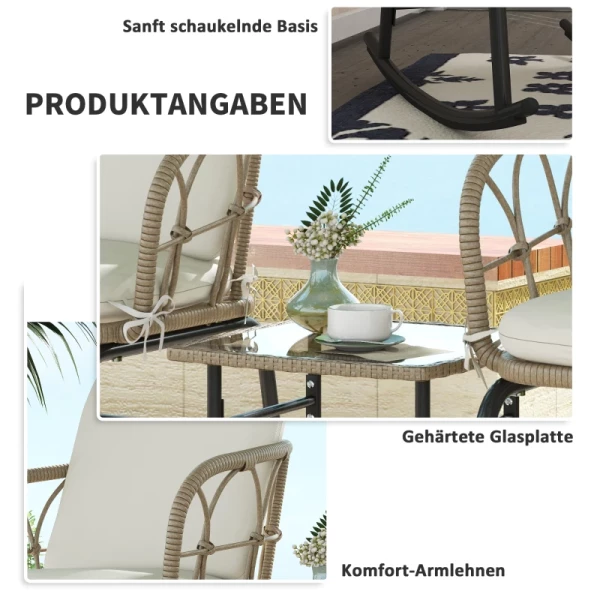 Schommelstoelenset, Schommelstoelen, Bistroset, Boho-stijl, PE Rotan, Weerbestendig, Crème 6