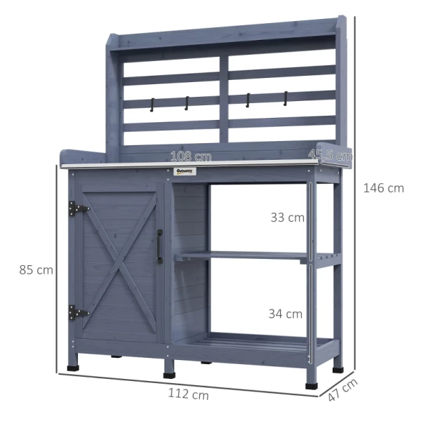 Tuintafel Met Kastruimte, Aluminium Werkblad, Opbergruimte, 112x47x146cm, Grijs 3