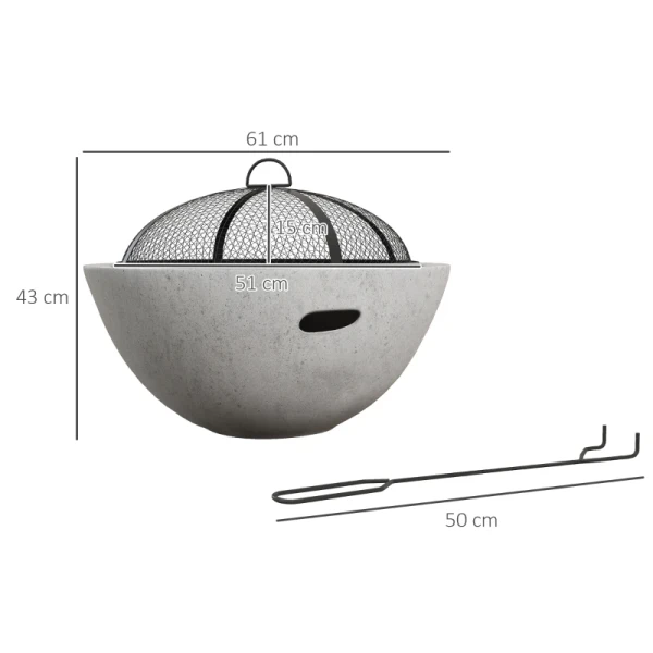 2-in-1 Vuurschaal, Cementlook, Grillfunctie, Roestvrij Metalen Frame, 61 X 43H Cm, Grijs 3