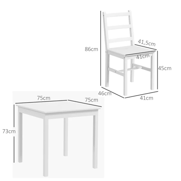 3-delige Eetgroep, Zitgroep, Tafel Met Stoelen, Massief Hout, Wit 3