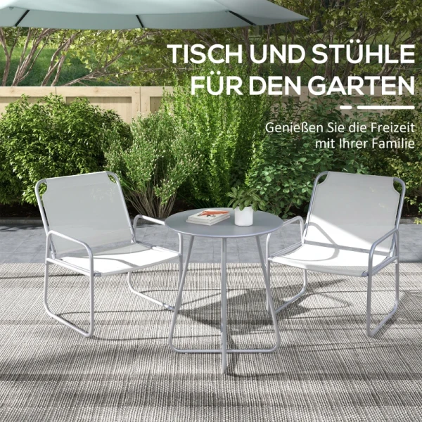 3-delige Tuinmeubelset, 2 Stoelen Met Ademende Stoffen Bekleding, 1 Ronde Tafel 60 Cm, Lichtgrijs 5