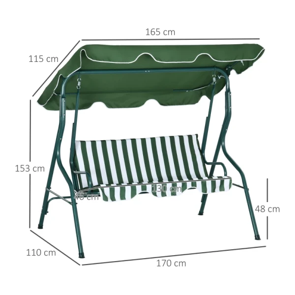 3-zits Hollywood Schommel Tuinligstoel Schommelbank, Weerbestendig, 172 Cm X 110 Cm X 153 Cm, Groen + Wit 3