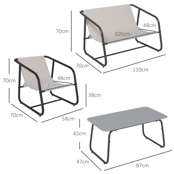 4-delige Tuinmeubelset, Tuinzitgroep, Loungemeubel, 1 Bank, 2 Fauteuils, 1 Tafel, 110 X 70 X 70 Cm, Crèmewit + Zwart 3