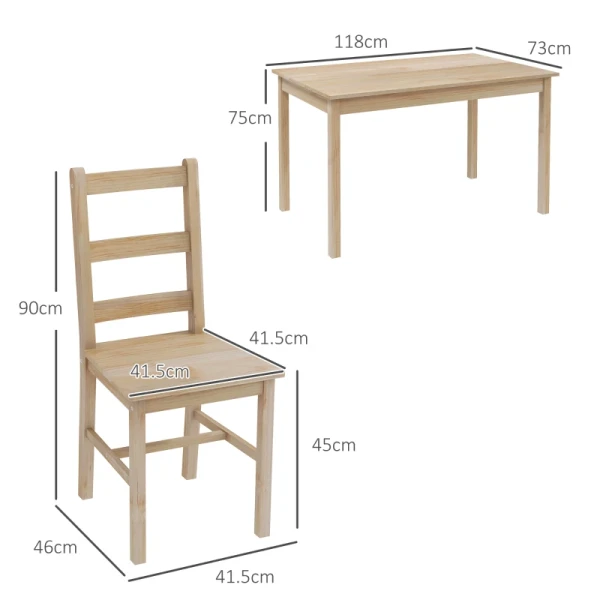 5-delige Eettafel Met Stoelen, Massief Hout, 118 Cm X 73 Cm X 75 Cm, Naturel 3