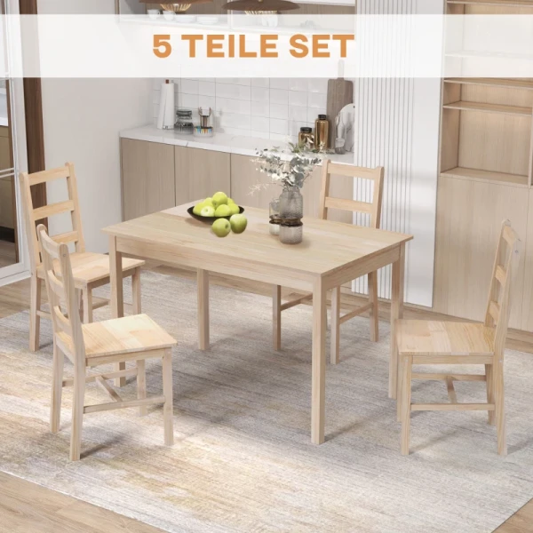 5-delige Eettafel Met Stoelen, Massief Hout, 118 Cm X 73 Cm X 75 Cm, Naturel 4