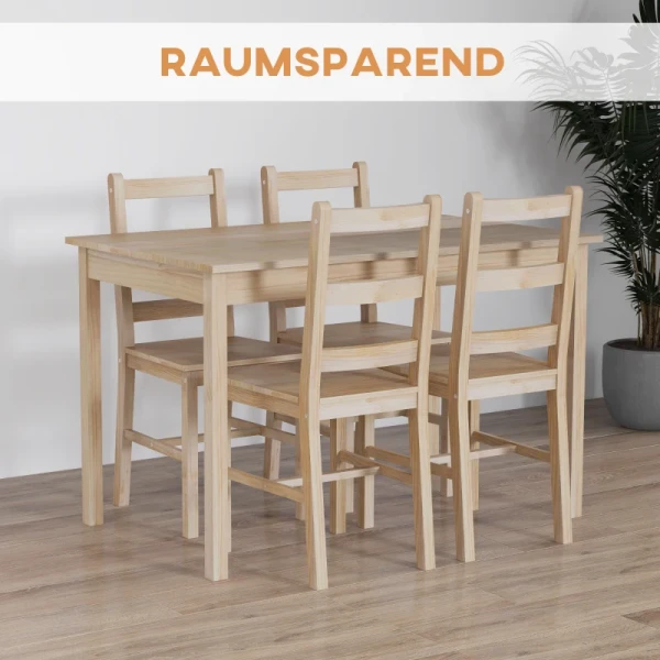 5-delige Eettafel Met Stoelen, Massief Hout, 118 Cm X 73 Cm X 75 Cm, Naturel 5