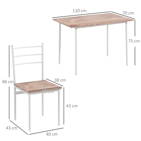 5-delige Eettafel Met Stoelen Zitgroep, Modern Design, Naturel + Wit 3