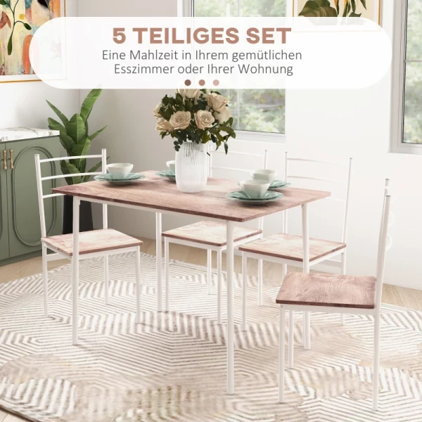 5-delige Eettafel Met Stoelen Zitgroep, Modern Design, Naturel + Wit 4