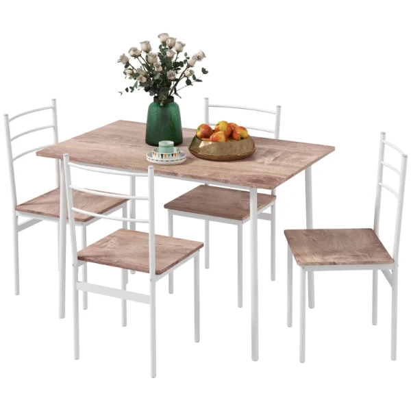 5-delige Eettafel Met Stoelen Zitgroep, Modern Design, Naturel + Wit 1