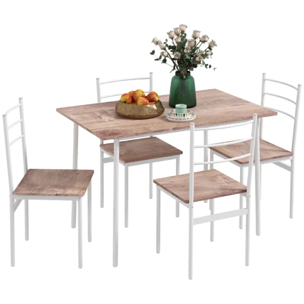 5-delige Eettafel Met Stoelen Zitgroep, Modern Design, Naturel + Wit 10