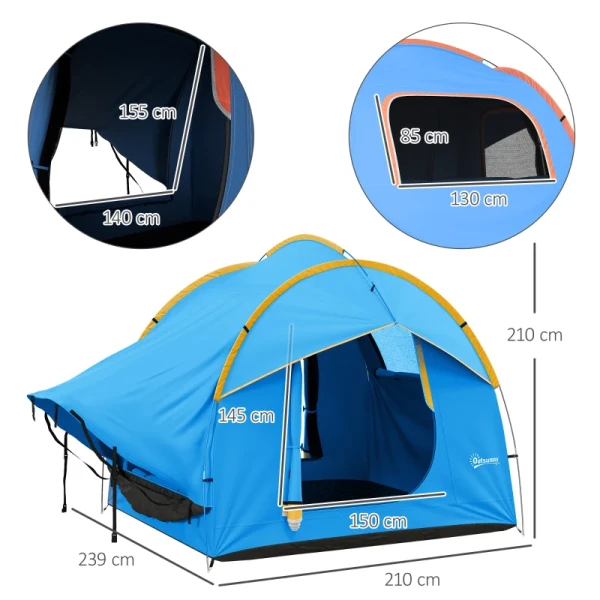 Autotent Kampeertent, 3 Deuren, Weerbestendig, 239cm X 210cm X 210cm, Oranje + Blauw 3