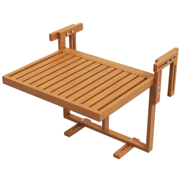 Balkontafel, Klaptafel, Tuintafel, Buitenklaptafel, Weerbestendig, In Hoogte Verstelbaar, 68 Cm X 65 Cm X 55 Cm, Teak 1