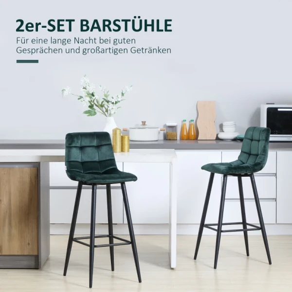 Barkruk Set Van 2, Modern Design, Zachte Zitting, Stalen Frame, 42 X 47 X 105 Cm, Groen 4