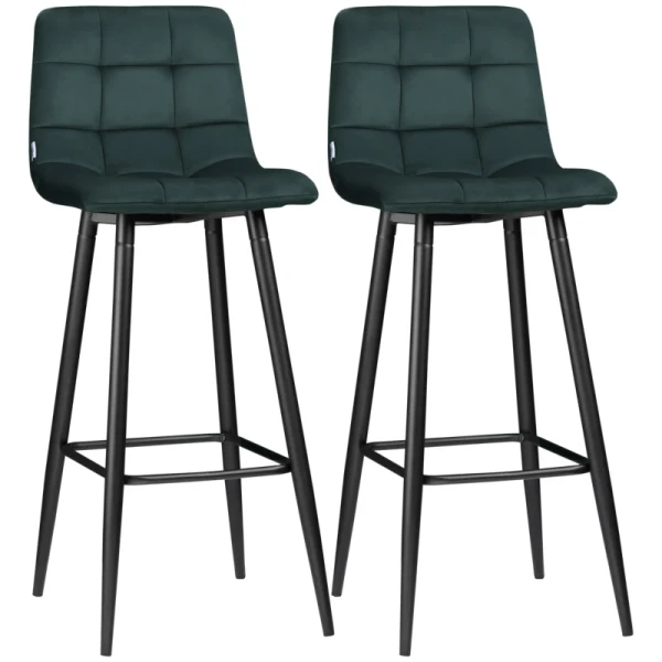 Barkruk Set Van 2, Modern Design, Zachte Zitting, Stalen Frame, 42 X 47 X 105 Cm, Groen 10