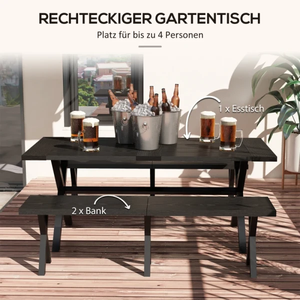 Biertentenset Voor 4 Personen, Weerbestendig, Houtlook, Aluminium Frame, Zwart 4