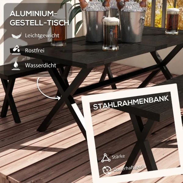 Biertentenset Voor 4 Personen, Weerbestendig, Houtlook, Aluminium Frame, Zwart 5