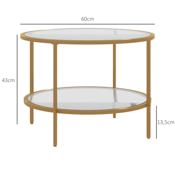 Bijzettafel, Modern Design, 2 Niveaus, 60x43H Cm, Goudkleur 3