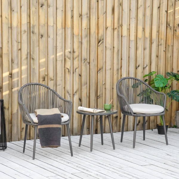 Bistroset Rotan Bankstel Terrasset, 2 Stoelen, 1 Tafel, Weerbestendig, 65 X 63 X 80 Cm, Donkergrijs + Lichtgrijs 2