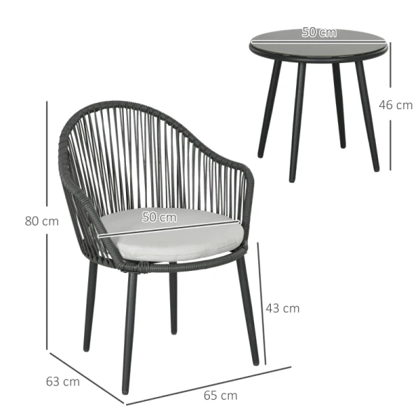 Bistroset Rotan Bankstel Terrasset, 2 Stoelen, 1 Tafel, Weerbestendig, 65 X 63 X 80 Cm, Donkergrijs + Lichtgrijs 3