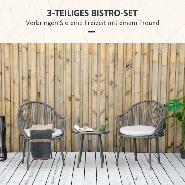 Bistroset Rotan Bankstel Terrasset, 2 Stoelen, 1 Tafel, Weerbestendig, 65 X 63 X 80 Cm, Donkergrijs + Lichtgrijs 4