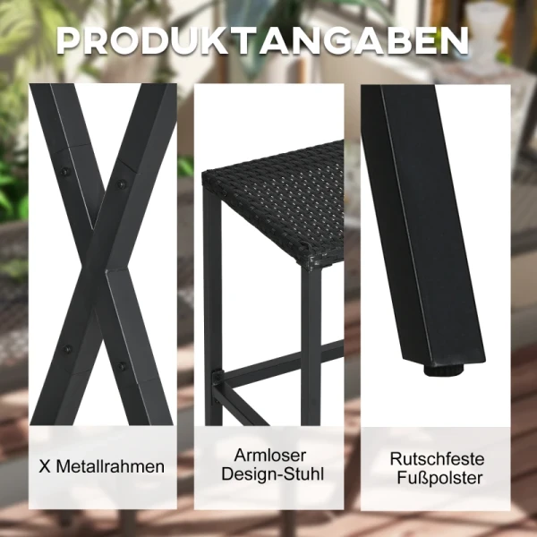 Buitenbarset, Rotan Look, 4 Barkrukken & 1 Hoge Bartafel, Met Dak, Metalen Frame, Zwart/kaki 6