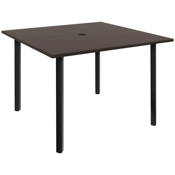 Buiteneettafel Met Parasolgat, Metalen Frame, 100x100x72 Cm, Bruin/zwart 10