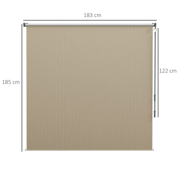 Buitenrolgordijn, Plafond-/wandmontage, Handslinger, Buiten, Aluminium Frame, 183 X 185 Cm, Beige 3