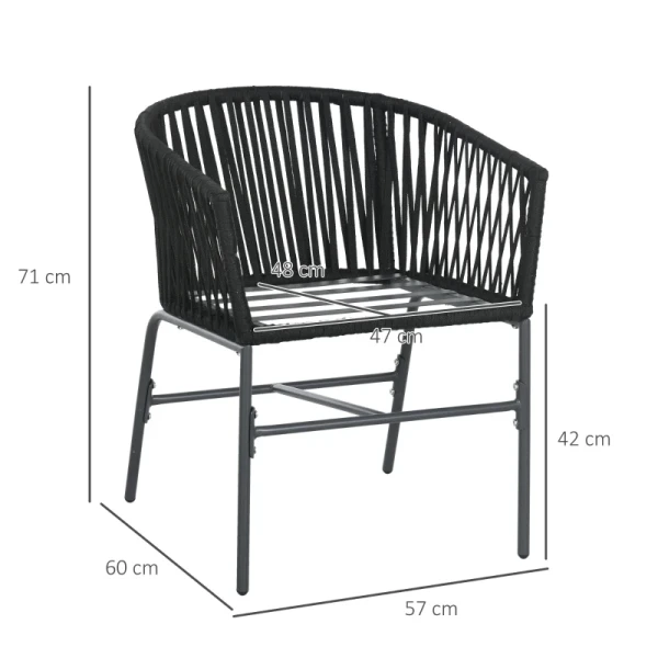 Buitenstoelen, Set Van 2, Boho Design, Zit- En Rugkussens, Comfortabele Zitschaal, Metalen Frame, Zwart 3
