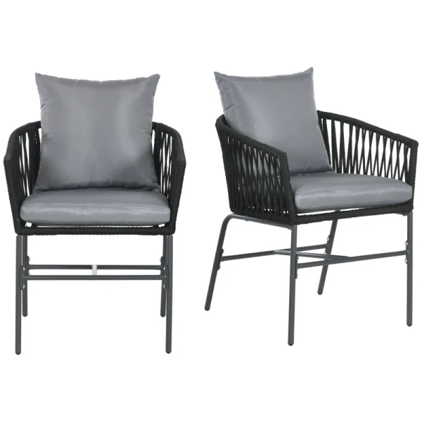 Buitenstoelen, Set Van 2, Boho Design, Zit- En Rugkussens, Comfortabele Zitschaal, Metalen Frame, Zwart 1