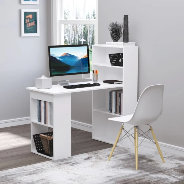 Bureau Broodtafel Computertafel, 2 Planken, 5 Planken, 120 Cm X 55 Cm X 120 Cm, Wit 2