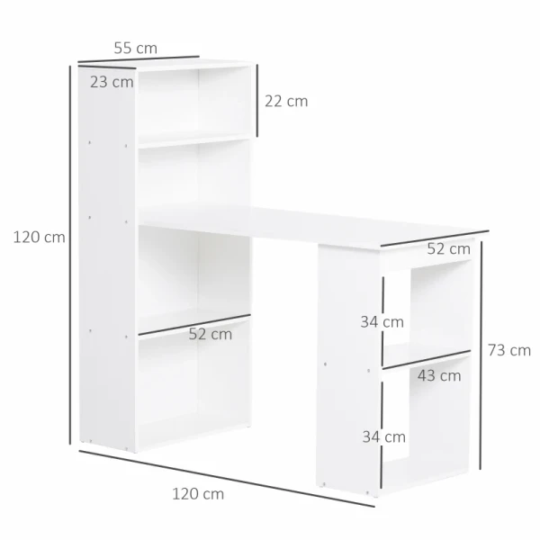 Bureau Broodtafel Computertafel, 2 Planken, 5 Planken, 120 Cm X 55 Cm X 120 Cm, Wit 3