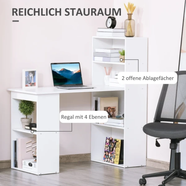 Bureau Broodtafel Computertafel, 2 Planken, 5 Planken, 120 Cm X 55 Cm X 120 Cm, Wit 5