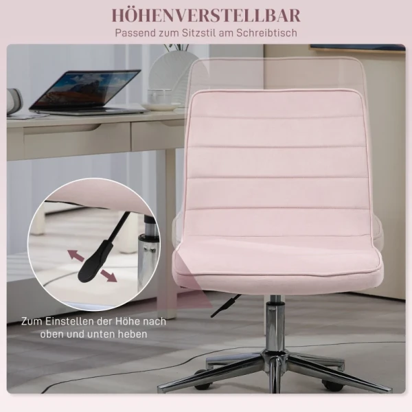 Bureaustoel Bureaustoel Bureaustoel, In Hoogte Verstelbaar, Fluwelen Look, 51 Cm X 64 Cm X 78-88 Cm, Roze 4