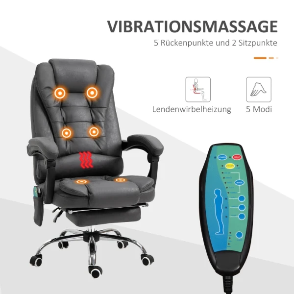 Bureaustoel Met Massagefunctie, Ergonomisch, 65x160x104cm, Grijs 4