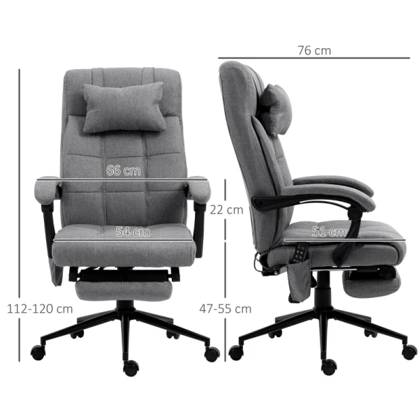 Bureaustoel Met Massagefunctie, Ergonomisch, 66x76x112-120cm, Grijs 3