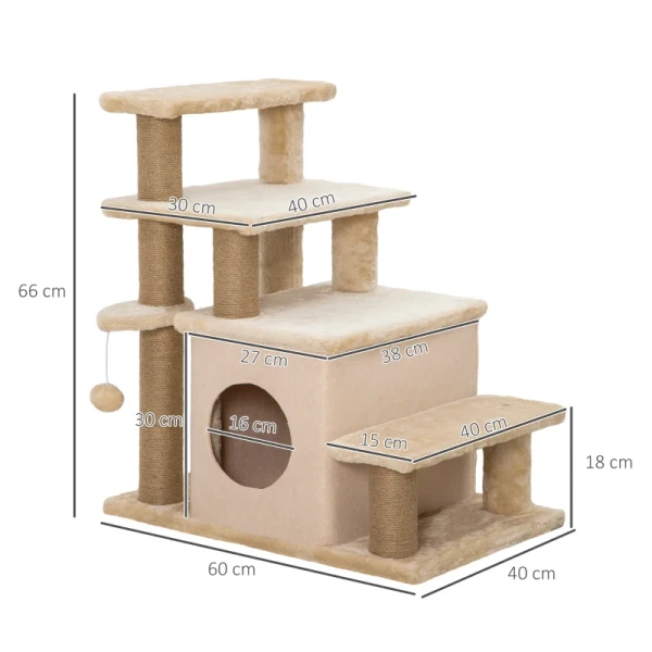 Dierentrap, Krabpaal, 4 Treden, Speelbal, Scurry, In Hoogte Verstelbaar, 60 X 40 X 66 Cm, Beige 3