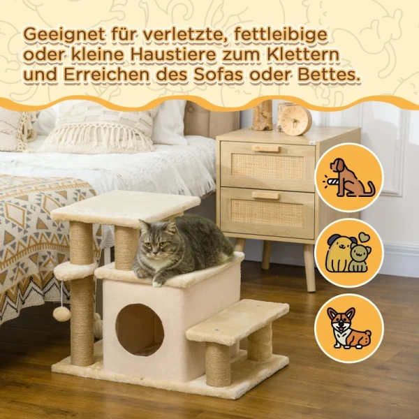 Dierentrap, Krabpaal, 4 Treden, Speelbal, Scurry, In Hoogte Verstelbaar, 60 X 40 X 66 Cm, Beige 7