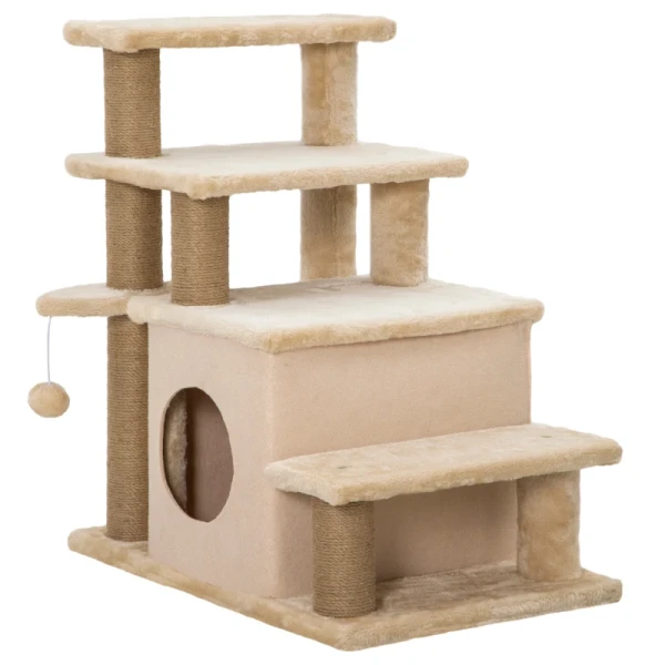 Dierentrap, Krabpaal, 4 Treden, Speelbal, Scurry, In Hoogte Verstelbaar, 60 X 40 X 66 Cm, Beige 1